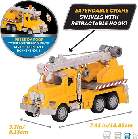 Driven by Battat – 7-Inch Crane Truck Toy with Lights & Sounds, Movable Parts, Construction Vehicle for Boys & Girls, Durable Design, Realistic Details, 3+ Years Toy for Kids in Kuwait
