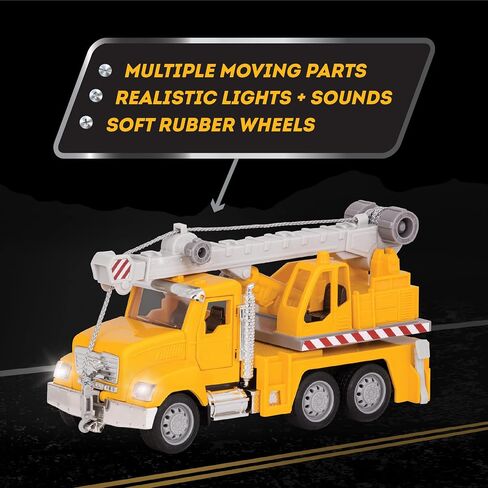 Driven by Battat – 7-Inch Crane Truck Toy with Lights & Sounds, Movable Parts, Construction Vehicle for Boys & Girls, Durable Design, Realistic Details, 3+ Years Toy for Kids in Kuwait