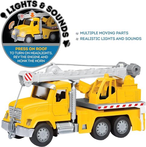 Driven by Battat – 7-Inch Crane Truck Toy with Lights & Sounds, Movable Parts, Construction Vehicle for Boys & Girls, Durable Design, Realistic Details, 3+ Years Toy for Kids in Kuwait