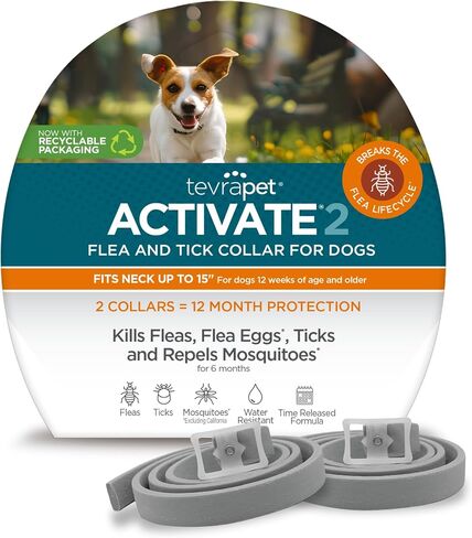 TevraPet Activate II Flea and Tick Collar for Dogs, 12 Months Prevention, 2 Count, One Size Fits All in Kuwait