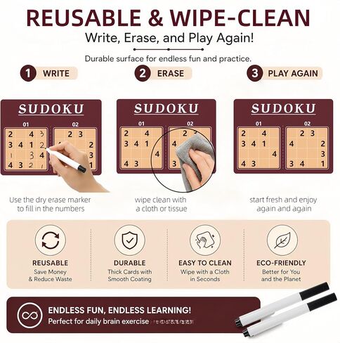 12 Pcs Reusable Sudoku Game for Dementia Game-Dementia Activities for Seniors with Alzheimer's-Seniors Alzheimers Activities-Large Print Sudoku Books for Adults and Seniors in Kuwait