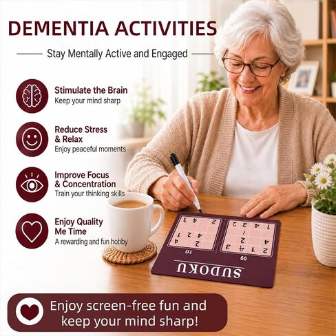 12 Pcs Reusable Sudoku Game for Dementia Game-Dementia Activities for Seniors with Alzheimer's-Seniors Alzheimers Activities-Large Print Sudoku Books for Adults and Seniors in Kuwait