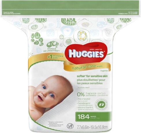 Huggies Natural Care Fragrance Free Baby Wipes, 552 Total Wipes 184 Count (Pack of 3), Packaging May Vary in Kuwait