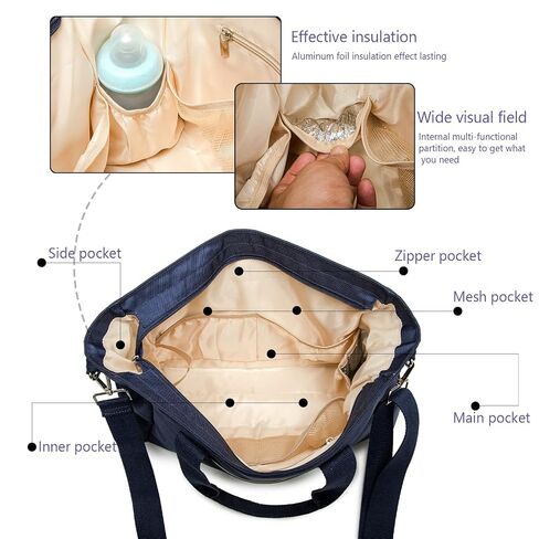 Diaper Bag Tote Bag for Toddler Mommy Messenger Tote Diaper Bags Purse with Stroller Hook (Medium,Black) in Kuwait