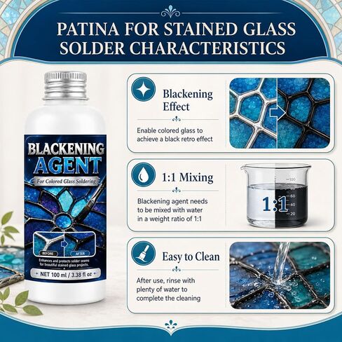 Black Patina for Stained Glass Solder 200g, for Deep Dark Finish Permanent Color on Silver Solder Lines, Enhance Craft Contrast & Vintage Look, Stained Glass Supplies in Kuwait