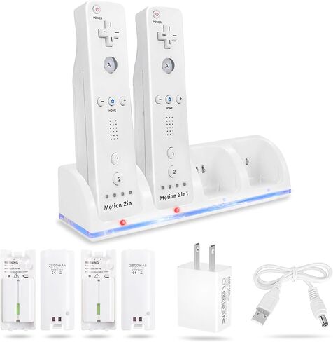 4-in-1 Charging Station for Wii&Wii U Remote Controller,Charger with 4 Rechargeable Battery Packs (4 Port Charging Station+4 pcs 2800mAh Replacement Batteries+USB Cable),Remote Not Included in Kuwait