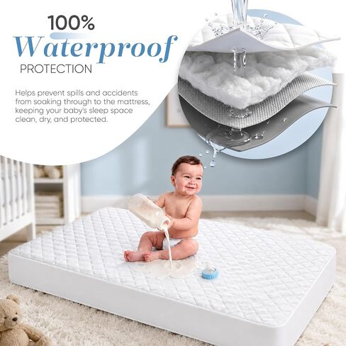 Crib Mattress Protector Cover - Comfortable, Breathable and Waterproof Bamboo Material. Keep The Crib Mattress Clean and Protected and Give Your Baby a Cozy Restful Sleep. Machine and Dryer Friendly. in Kuwait