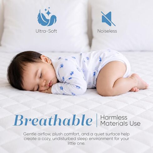 Crib Mattress Protector Cover - Comfortable, Breathable and Waterproof Bamboo Material. Keep The Crib Mattress Clean and Protected and Give Your Baby a Cozy Restful Sleep. Machine and Dryer Friendly. in Kuwait