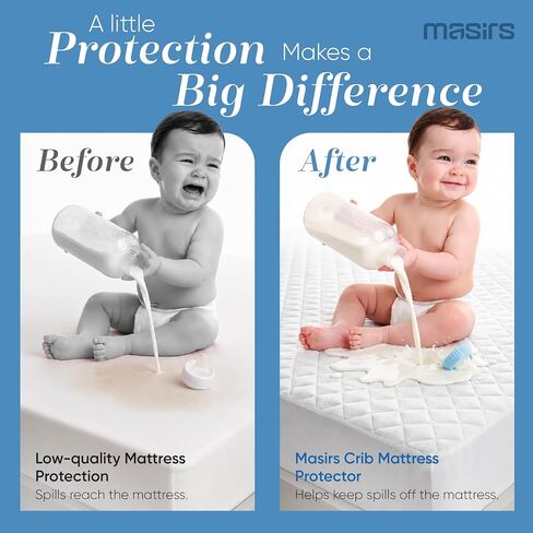 Crib Mattress Protector Cover - Comfortable, Breathable and Waterproof Bamboo Material. Keep The Crib Mattress Clean and Protected and Give Your Baby a Cozy Restful Sleep. Machine and Dryer Friendly. in Kuwait