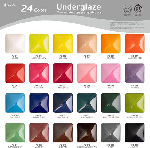 Pasler Underglaze Set - Concentrated Opaque Liquid Underglaze with a Red Brush for pottery bisque, mini Pack for 24-Colors in Kuwait