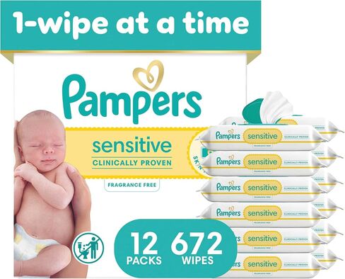Baby Wipes Fitment, 672 count - Pampers Sensitive Water Based Hypoallergenic and Unscented Baby Wipes (Packaging May Vary) in Saudi Arabia