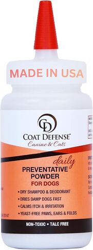 COAT DEFENSE Daily Preventative Powder | Made in USA | 3.5oz Waterless Dog Shampoo & Pet Deodorizer for Smelly Dogs | Provides Anti Itch Relief | Dog Dry Shampoo for Dry Itchy Skin in Kuwait