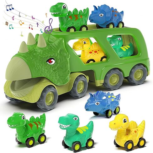 Veslier Dinosaur Car Toy for 2 3 4 5 Years Old Boys, Friction Power Carrier Truck with 4 Pack Small Pull Back Dino Car, Christmas Birthday Gift for 18+ Months Boy Girl Kids Toddlers in Saudi Arabia