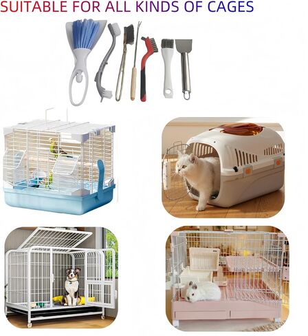 7 Pcs Bird Cage Cleaning Brush Kit Stainless Steel Poop Remover Bird Cage Long Handle Shovel Cleaner, Bird Cage Tool Accessories Supplies for Small Animal Cag in Saudi Arabia