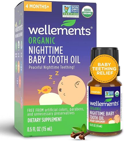 Wellements Organic Nighttime Baby Tooth Oil | Gently Soothes Tiny Gums, Natural Nighttime Teething Oil for Babies, Organic Blend of Essential Oils & Sleepytime Herbs* | 0.5 Fl Oz, 4 Months + in Kuwait