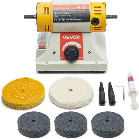 VEVOR 1/2HP Bench Buffer Polisher, 6-inch Bench Polishing Buffing Machine, 3450RPM Single Speed Benchtop Polisher with 2PCS Cloth Wheels & Cast Iron Base for Metal, Jewelry, Wood Polishing in Kuwait