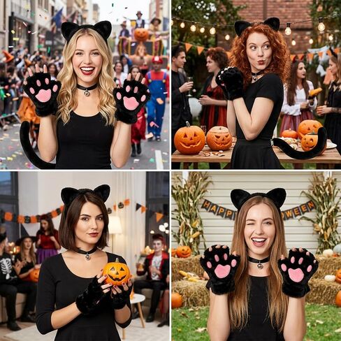 4PCS Black Cat Costumes, Halloween Costume, Cat Ears and Tail Set in Saudi Arabia