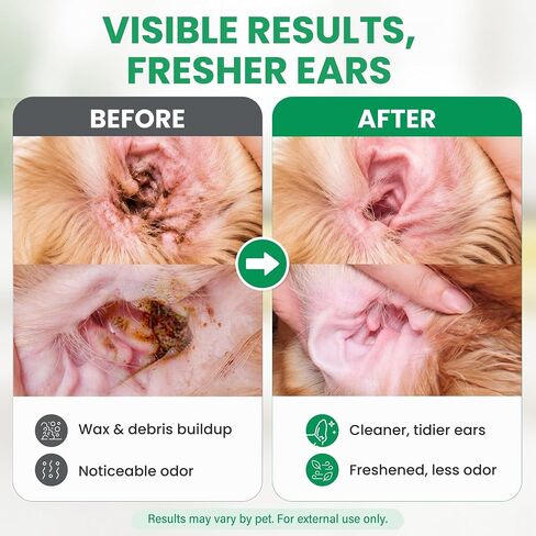 Dog Ear Cleaner & Cat Ear Wash with Flexible Silicone Tip, Gentle Deep Cleaning Solution for Ear Wax, Dirt & Odor, Aloe Vera Pet Ear Care Formula, Safe Daily Ear Hygiene, 4.05oz in Saudi Arabia