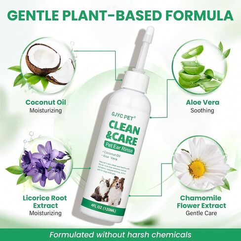 Dog Ear Cleaner & Cat Ear Wash with Flexible Silicone Tip, Gentle Deep Cleaning Solution for Ear Wax, Dirt & Odor, Aloe Vera Pet Ear Care Formula, Safe Daily Ear Hygiene, 4.05oz in Saudi Arabia