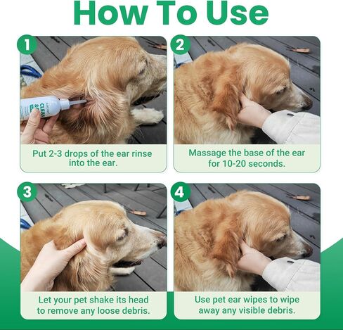 Dog Ear Cleaner & Cat Ear Wash with Flexible Silicone Tip, Gentle Deep Cleaning Solution for Ear Wax, Dirt & Odor, Aloe Vera Pet Ear Care Formula, Safe Daily Ear Hygiene, 4.05oz in Saudi Arabia