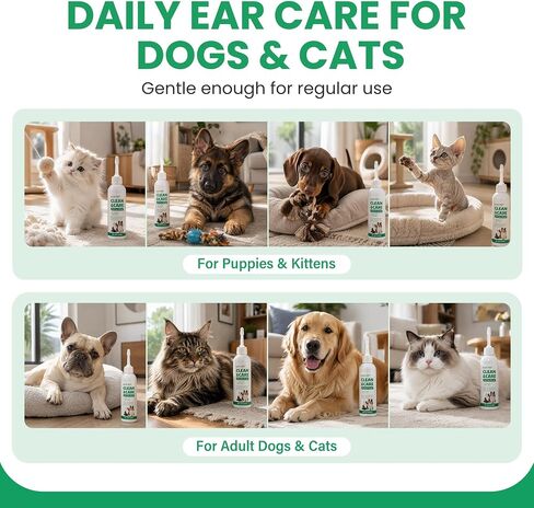 Dog Ear Cleaner & Cat Ear Wash with Flexible Silicone Tip, Gentle Deep Cleaning Solution for Ear Wax, Dirt & Odor, Aloe Vera Pet Ear Care Formula, Safe Daily Ear Hygiene, 4.05oz in Saudi Arabia