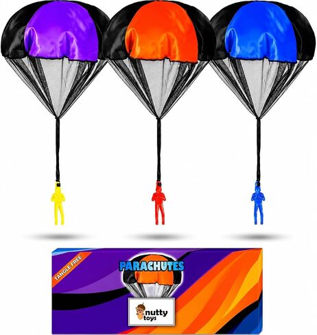 NUTTY TOYS Parachute Toys for Kids - Tangle Free Outdoor Flying Parachute Men, Top Indoor & Outside, 3 4 5 6 7 8 9 10 11 12 Year Old, Best Christmas Stocking Stuffers Idea 2026 Unique Boy & Girl Gifts in Kuwait