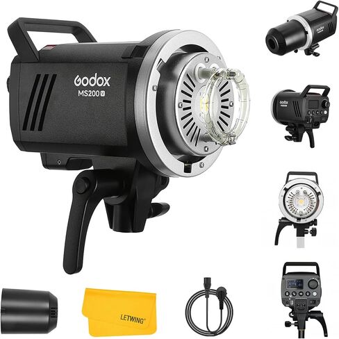 Godox MS200-V MS200V Compact Studio Flash 200W 110V, 2.4G X System Portable Photography Flash Light, 10W LED Modeling Lamp, Bowens Mount Monolight for Wedding, Portrait, Commerce Photography, Studio in Kuwait