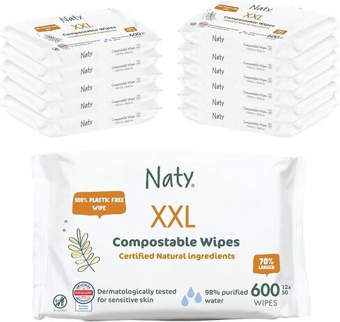 Naty Baby Wipes, 98% Water & Hypoallergenic, 168 Count (3 Packs) | Natural for Sensitive Skin, Unscented, Plant-Based, Fragrance-Free, Gentle for Newborn & Toddler in Kuwait