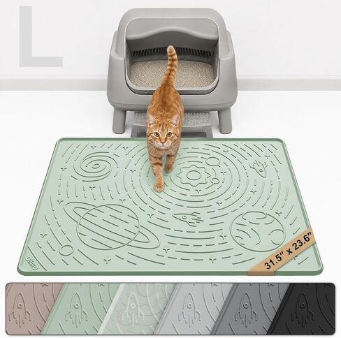 OHMO Large Cat Litter Mat 31.5x23.6" High Raised Edge Silicone, Sage Green in Kuwait