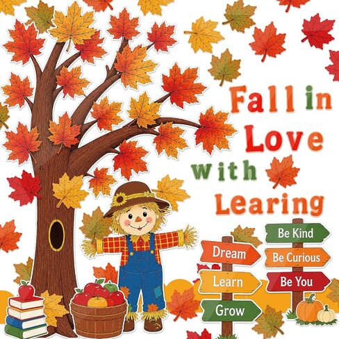 113 Pcs Fall Bulletin Board Decorations Fall in Love with Learning Classroom Decor Cutouts Autumn Pumpkin Leaves Bulletin Board Set for Farmhouse Thanksgiving Home Decor in Saudi Arabia