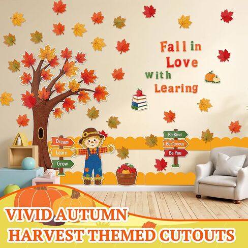 113 Pcs Fall Bulletin Board Decorations Fall in Love with Learning Classroom Decor Cutouts Autumn Pumpkin Leaves Bulletin Board Set for Farmhouse Thanksgiving Home Decor in Saudi Arabia