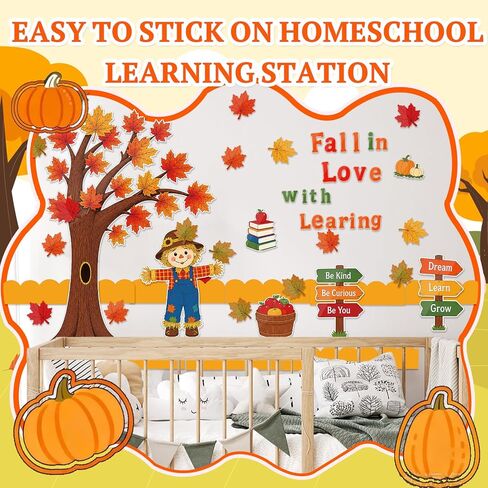 113 Pcs Fall Bulletin Board Decorations Fall in Love with Learning Classroom Decor Cutouts Autumn Pumpkin Leaves Bulletin Board Set for Farmhouse Thanksgiving Home Decor in Saudi Arabia