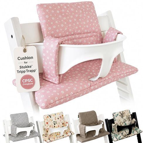 UKJE Cushion Compatible with Stokke Tripp Trapp - Soft Seat Cushion for Infants, Babies & Toddlers, High Chair Accessories, Cotton Fabric Insert, Easy to Install, Handmade in Europe(White Eucalyptus) in Kuwait
