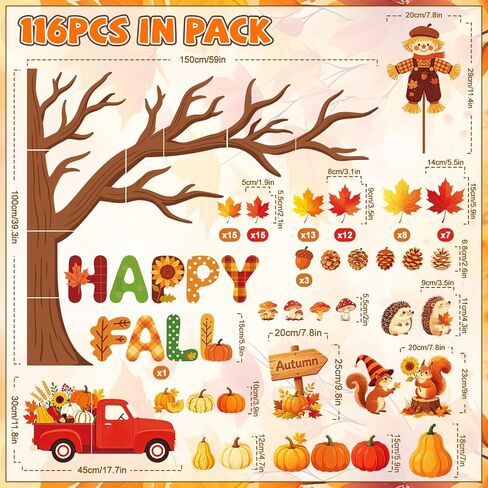 116Pcs Fall Bulletin Board Decorations Pumpkins Scarecrow Cutouts in Saudi Arabia