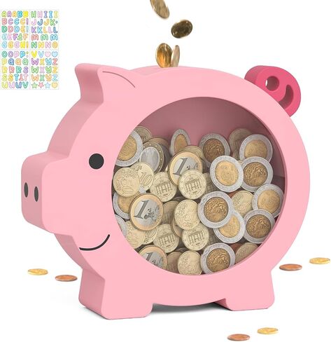 Summidate Wooden Piggy Bank for Kids, Small Pig Saving Bank for Boys Girls in Saudi Arabia