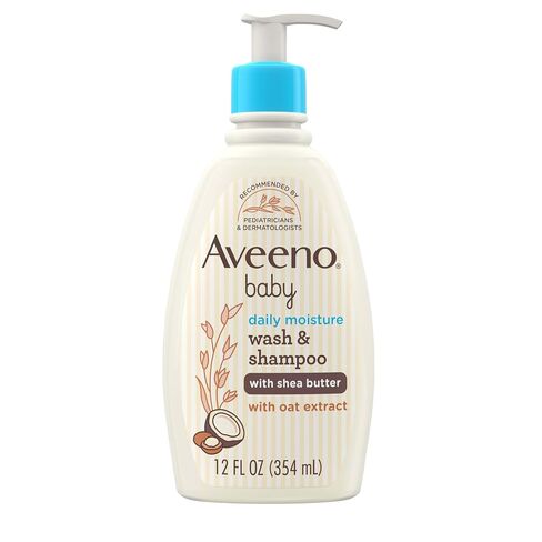 Aveeno Baby Daily Moisturizing 2-in-1 Wash & Shampoo, Baby Body Wash & Shampoo with Shea Butter & Oat Extract Gently Cleanses Baby's Sensitive Skin & Scalp, Gentle Coconut Scent, 12 fl. oz in Kuwait
