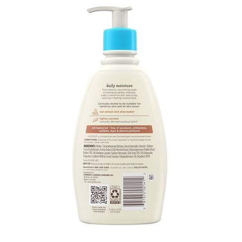 Aveeno Baby Daily Moisturizing 2-in-1 Wash & Shampoo, Baby Body Wash & Shampoo with Shea Butter & Oat Extract Gently Cleanses Baby's Sensitive Skin & Scalp, Gentle Coconut Scent, 12 fl. oz in Kuwait