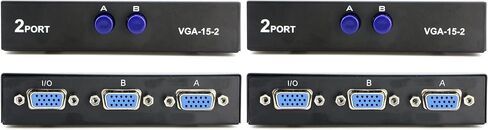 باسو باسو VGA 2 في 1 خارج 2 منفذ VGA زر ضغط ثنائي الاتجاه VGA فيديو VGA لشاشة الكمبيوتر والتلفزيون - أسود in Kuwait
