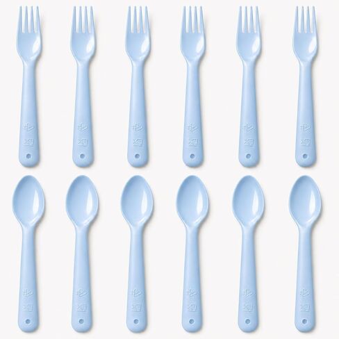 Muulaii 12 Pcs Plastics Toddler Utensils kids Silverware Baby Spoons and Forks Set Baby Feeding Dinnerware Utensils BPA Free Microwave Dishwasher and Freezer Safe (Blue) in Saudi Arabia