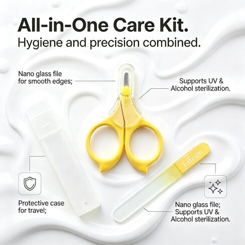 PAFASON Baby Round Tip Safety Manicure Nail Scissors and Baby Glass Nail File Set, Stainless Steel, Czech Float Glass, Ideal Shower Gift for Infant, Newborns, Babies Toddlers in Kuwait