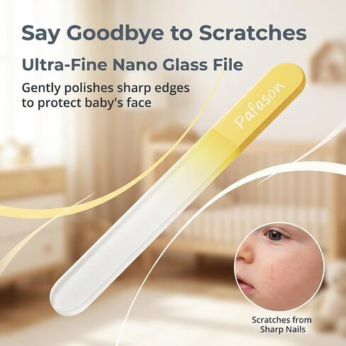 PAFASON Baby Round Tip Safety Manicure Nail Scissors and Baby Glass Nail File Set, Stainless Steel, Czech Float Glass, Ideal Shower Gift for Infant, Newborns, Babies Toddlers in Kuwait