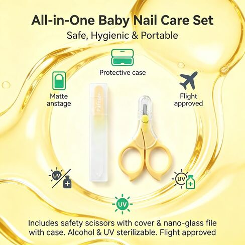 PAFASON Baby Round Tip Safety Manicure Nail Scissors and Baby Glass Nail File Set, Stainless Steel, Czech Float Glass, Ideal Shower Gift for Infant, Newborns, Babies Toddlers in Kuwait
