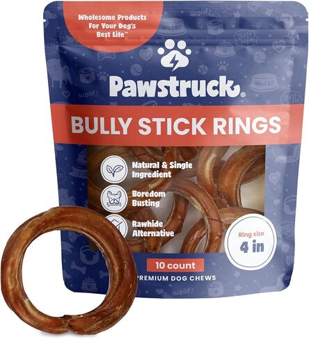 Pawstruck 4" Bully Rings, Rawide Free Premium Beef Pizzle Dog Chew, 3 Pack in Kuwait