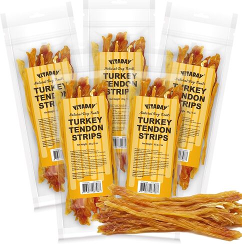 VITADAY Turkey Tendon for Dogs, USA-Sourced, Strips, 3 oz in Kuwait