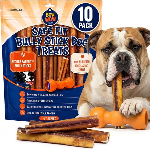 Bow Wow Labs SafeFit™ Bully Sticks for Dogs, Dog Chew, 6" Midsize, 10 Pack in Saudi Arabia