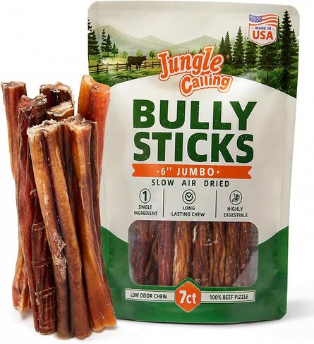 Jungle Calling 7 Ct. Regular Bully Sticks 6", Slow Air-Dried USA Made Chews in Kuwait