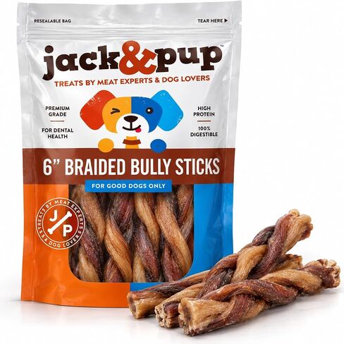 Jack&Pup 6 Inch Skinny Bully Sticks for Small Dogs (30 Pack) Thin, Odor Free Bully Sticks Sheaths | Single Ingredient Beef Pizzle Sticks for Senior Dogs and Puppies in Kuwait