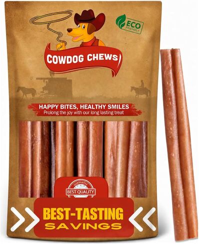 Cowdog Chews Beef Bully Stick: Odor-Free, Fully Digestible Beef Collagen Chews (5-7", 10 Count) - Natural, Grain-Free, Long-Lasting Collagen Bully Stick Substitute for All Dog Breeds in Saudi Arabia