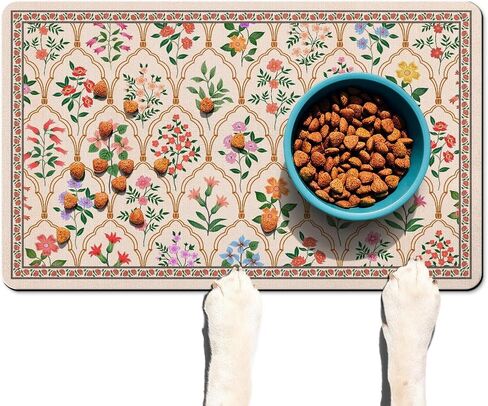 Absorbent Pet Dog Bowl Mat for Food and Water, Pet Cat Food Feeding Mat with Non Slip Rubber Backing, Dog Food Mats for Floors Waterproof, 12"x20" in Kuwait