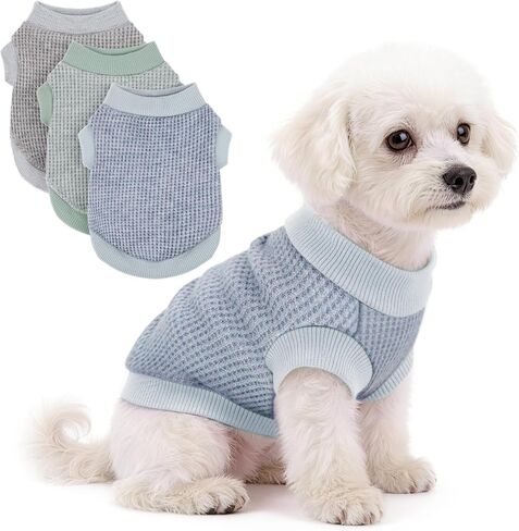 3 Pack Nylon Waffle Dog Shirts for Small Dogs, Lightweight Breathable Pet Sweatshirt, Warm Soft Puppy Clothes Outfit for Indoor Outdoor Dog Cat Apparel.Green Blue Gray XXS in Kuwait